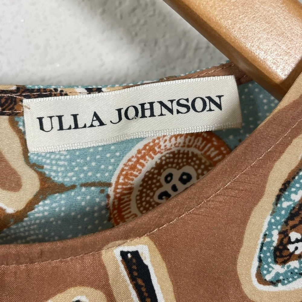 Ulla Johnson Silk Blouse 4 Brown Floral Puff Sleeve Boho Cottagecore Batik Top - Picture 5 of 9